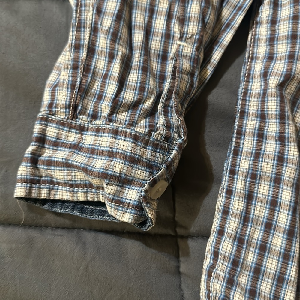 Oshkosh Blue/Brown Plaid Long Sleeve Shirt Size 5 - Picture 4 of 6